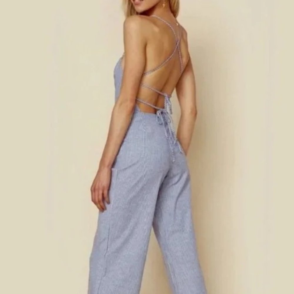 Blue Life Planet Seaside Pinstripe Jumpsuit Size XS